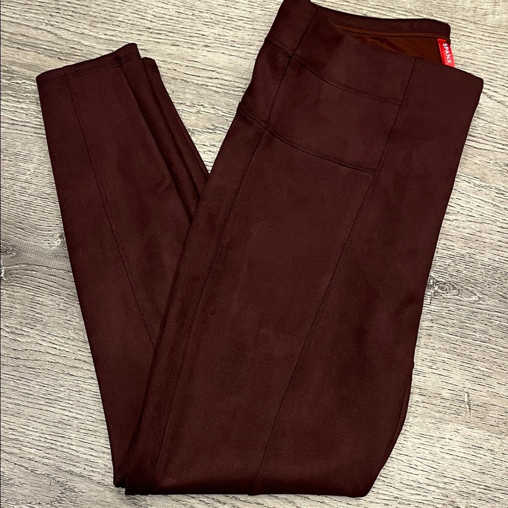 SPANX Faux Suede Maroon Leggings Size 1X/1T
